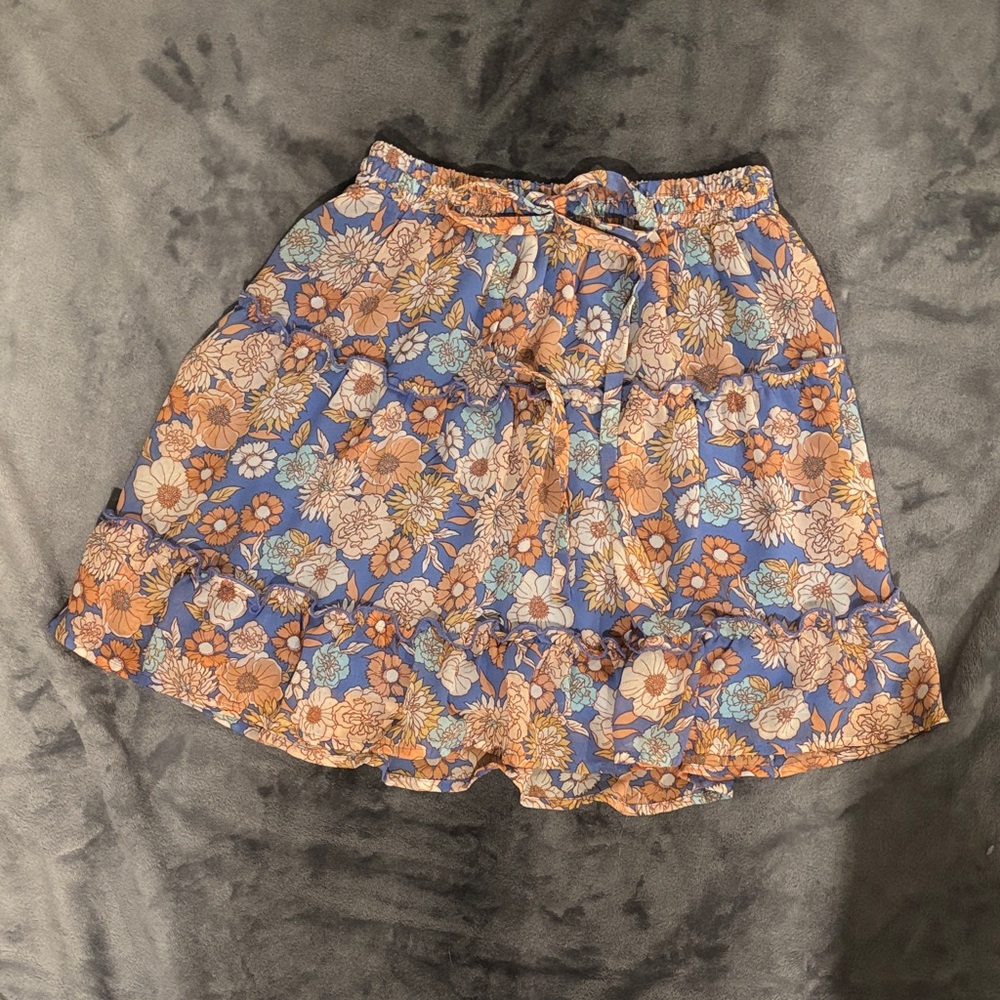 Sienna Sky Floral Mini Skirt in Blue and Orange